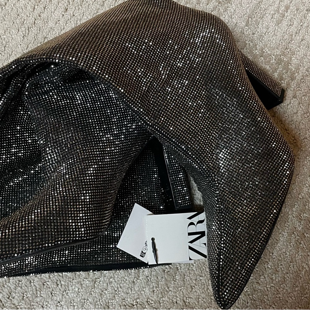 Zara Black Accessory with Metallic Sheen and Sparkling Texture
